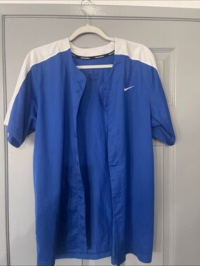 Nike Blue and White Button-Front Baseball Jersey
